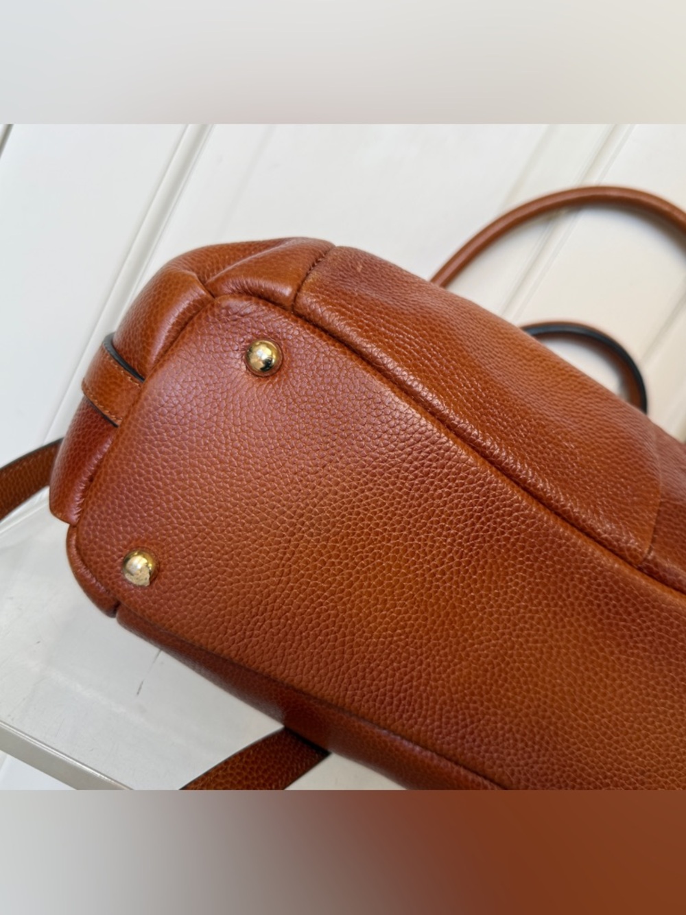 LIKE NEW Vicenzo Leather Caramel Satchel Tote Handbag Purse Crossbody - Picture 13 of 16